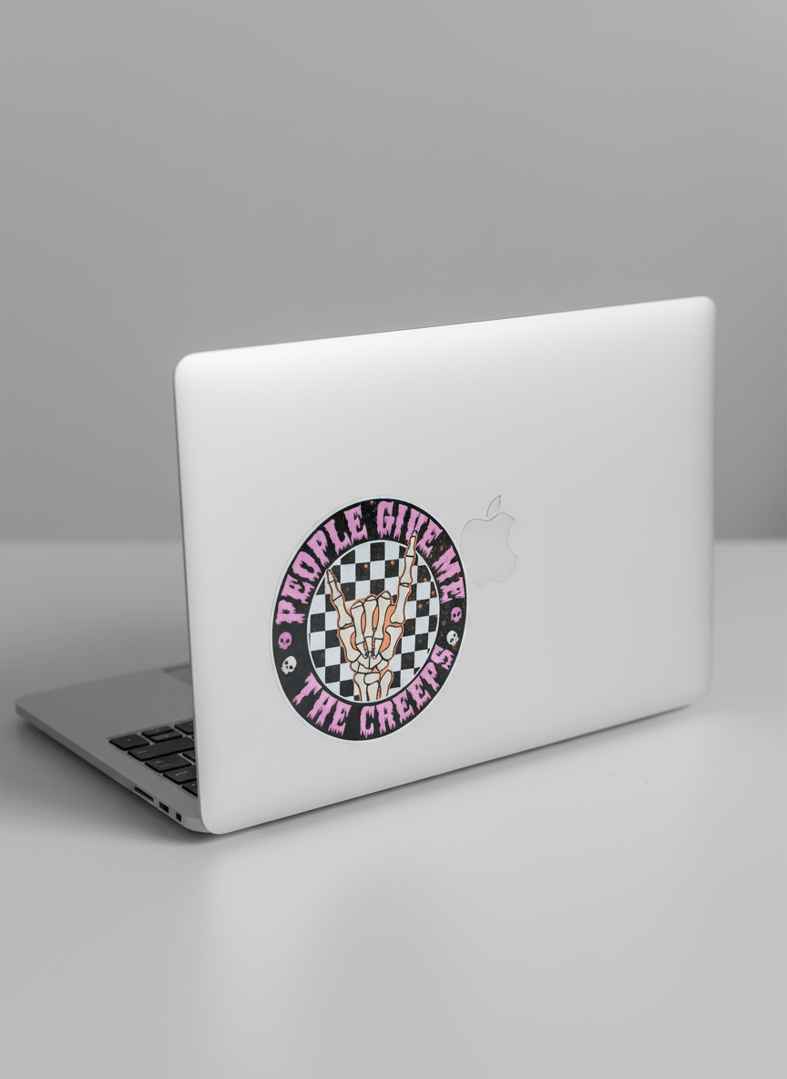 People Give Me the Creeps Sticker | Pink, White & Black Checkered 4x4 Funny Sassy Vinyl Decal for Laptop, Water Bottle, or Notebook | **2 Pack** - Hempin Mayhem