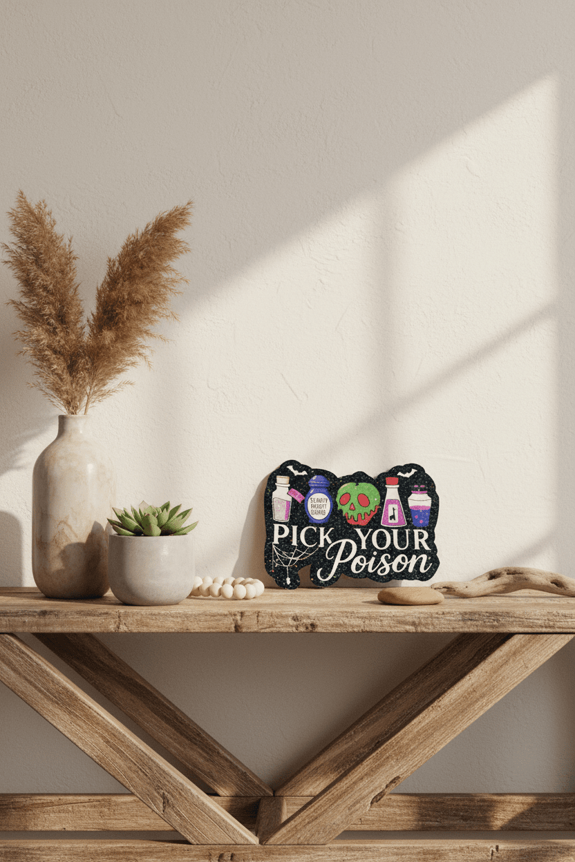 Pick Your Poison Vinyl Sticker | 4x3 Waterproof Decal | Sassy Poison Bottle Aesthetic Sticker | Dark Humor Gothic Vibe - Hempin Mayhem