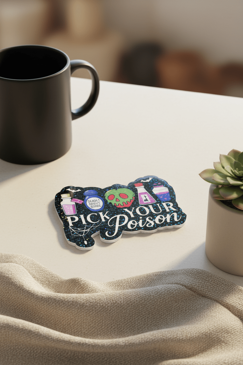 Pick Your Poison Vinyl Sticker | 4x3 Waterproof Decal | Sassy Poison Bottle Aesthetic Sticker | Dark Humor Gothic Vibe - Hempin Mayhem