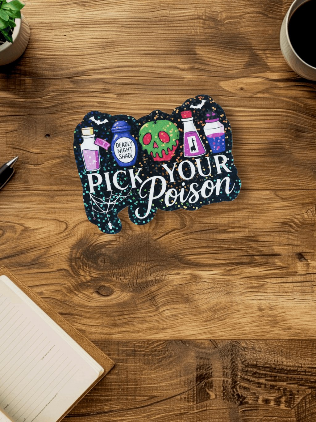Pick Your Poison Vinyl Sticker | 4x3 Waterproof Decal | Sassy Poison Bottle Aesthetic Sticker | Dark Humor Gothic Vibe - Hempin Mayhem