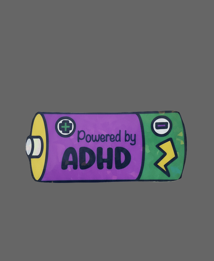Powered by ADHD Battery Sticker: Funny Laptop Decal ✨️ 2 Pack✨️ - Hempin Mayhem
