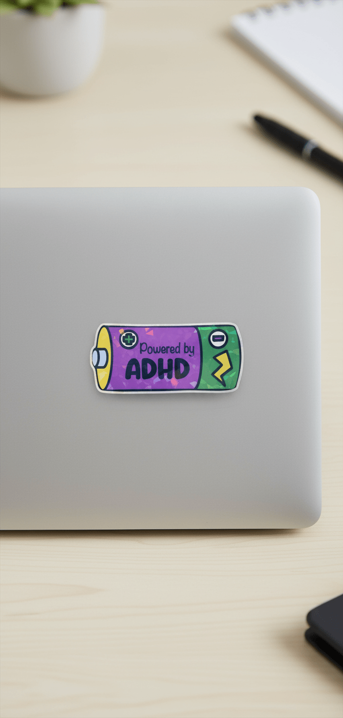 Powered by ADHD Battery Sticker: Funny Laptop Decal ✨️ 2 Pack✨️ - Hempin Mayhem