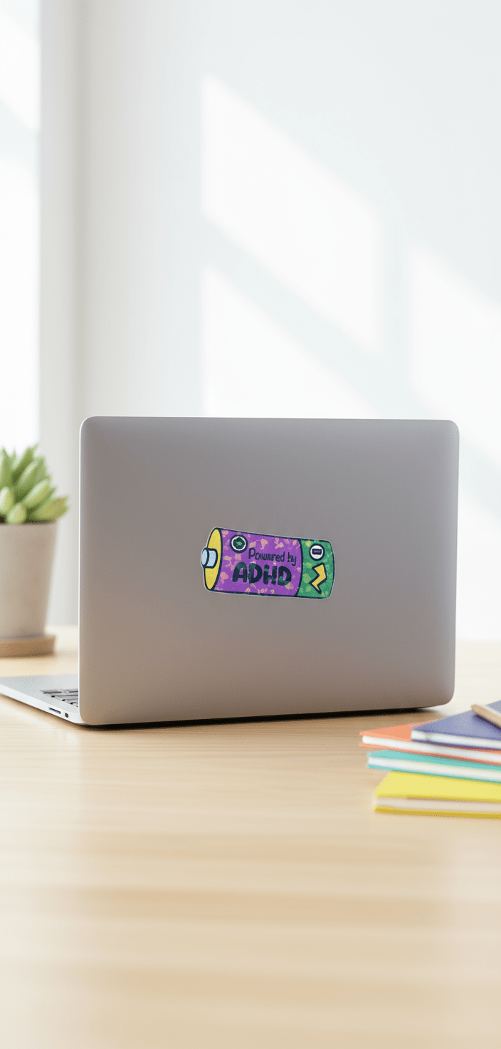 Powered by ADHD Battery Sticker: Funny Laptop Decal ✨️ 2 Pack✨️ - Hempin Mayhem