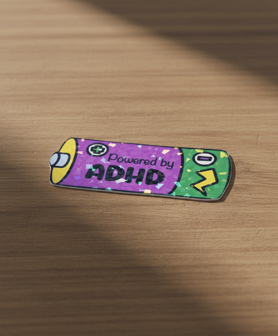 Powered by ADHD Battery Sticker: Funny Laptop Decal - Hempin Mayhem