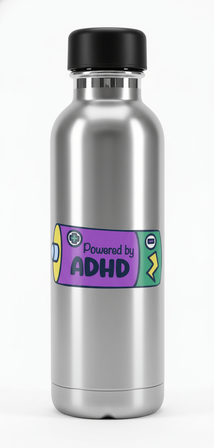 Powered by ADHD Battery Sticker: Funny Laptop Decal - Hempin Mayhem