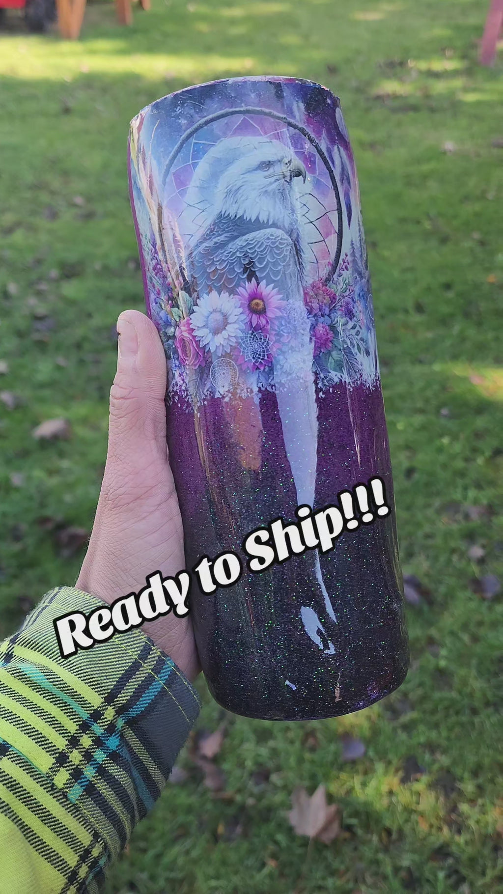 Bear & Eagle Glitter Tumbler: Handmade Epoxy Stainless Steel Cup