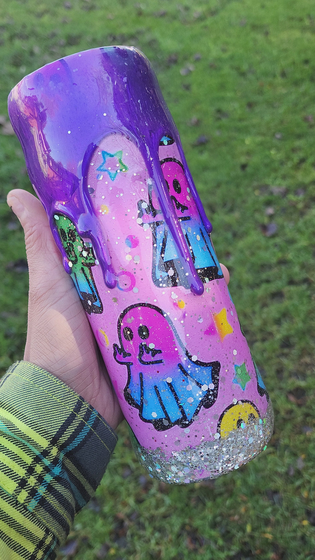 Zero Boos Given Tumbler: Sassy Rainbow Ghost Middle Finger - Spooky Drinkware