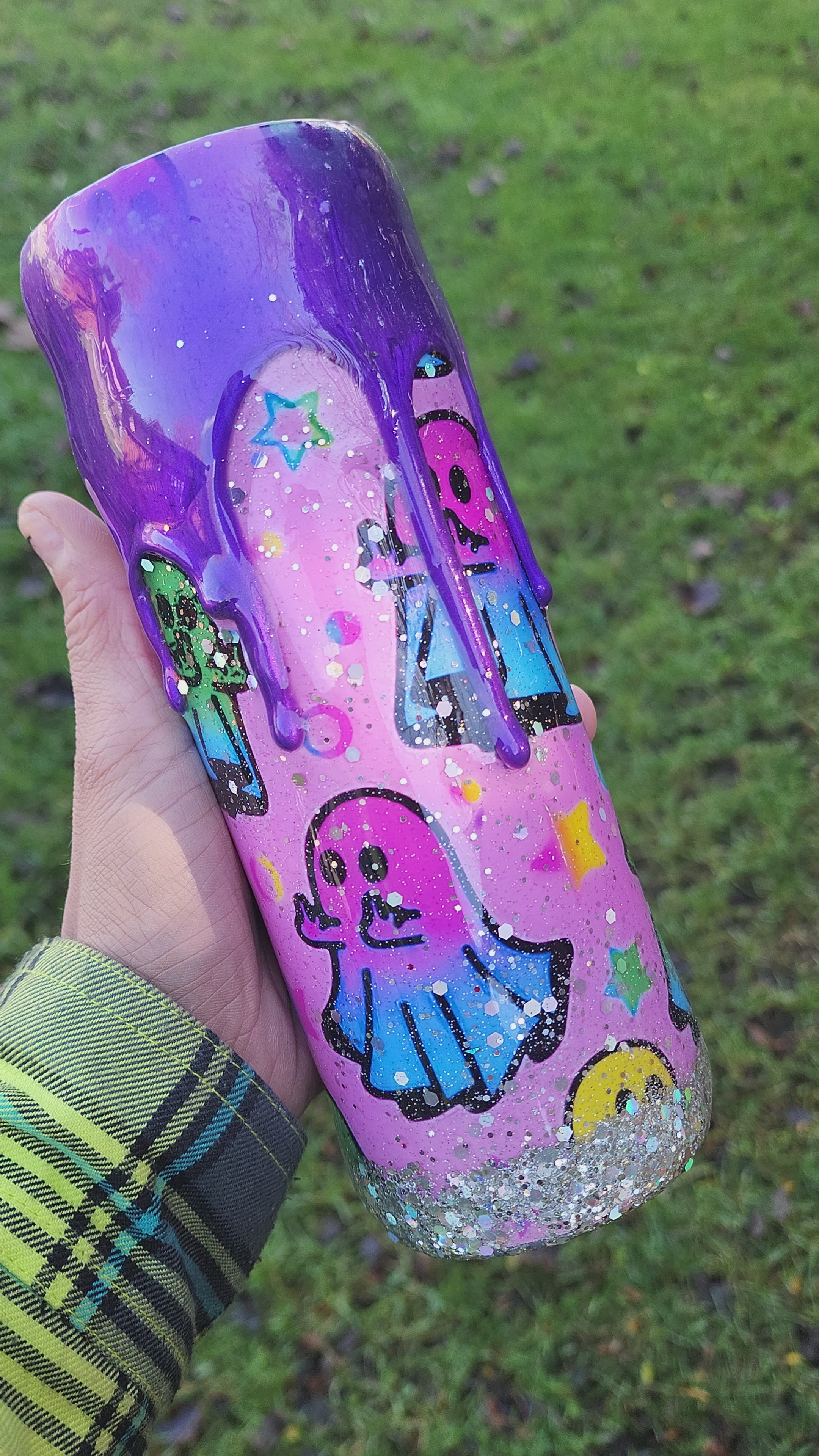 Zero Boos Given Tumbler: Sassy Rainbow Ghost Middle Finger - Spooky Drinkware