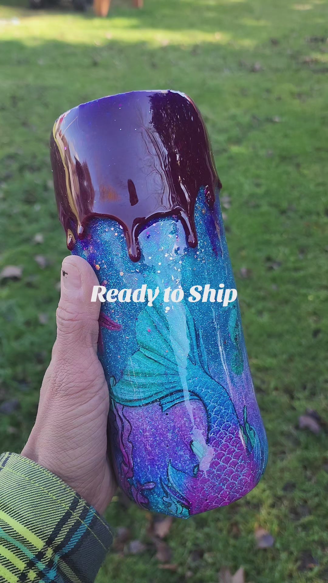 Ocean Vibes Drinkware Mermaid 20 oz Epoxy Drip Tumbler – Glitter Stainless Steel Cup