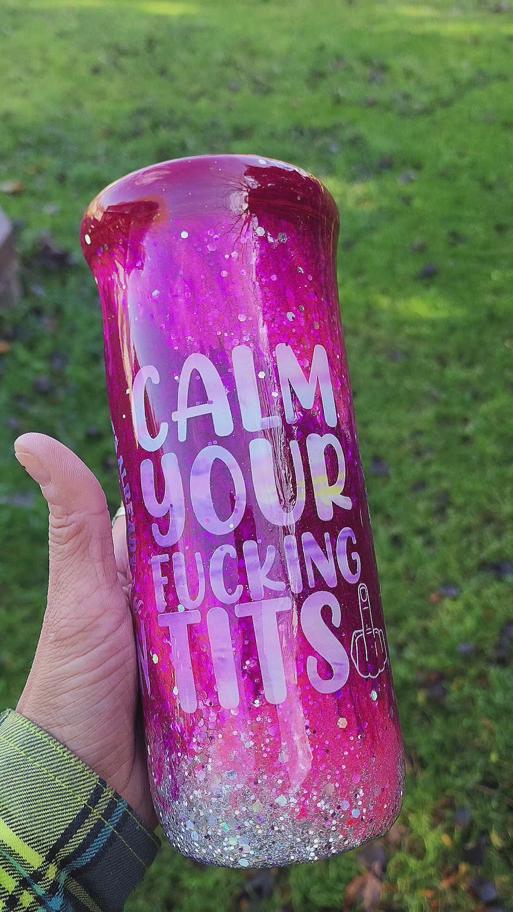 Calm Your F*cking Tits | Pink Epoxy Swirl Tumbler | 20oz Stainless Steel Glitter Cup | You Can't Break What's Already Broken