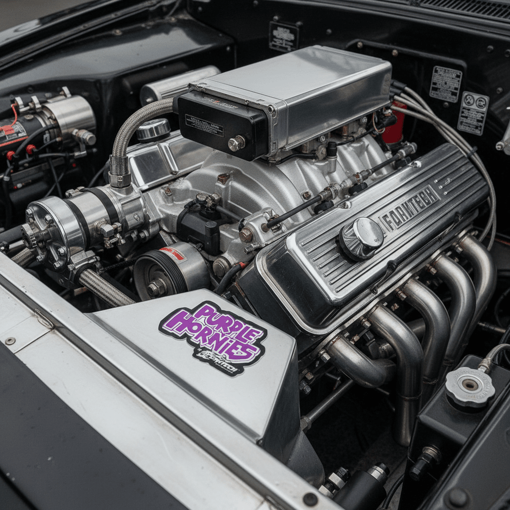 Purple Hornies Sticker: Retro Flow Tech Exhaust Decal - Hempin Mayhem