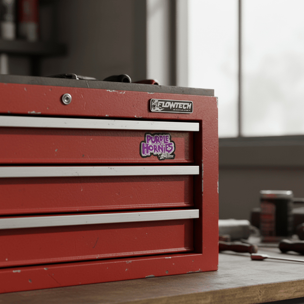 Purple Hornies Sticker: Retro Flow Tech Exhaust Decal - Hempin Mayhem