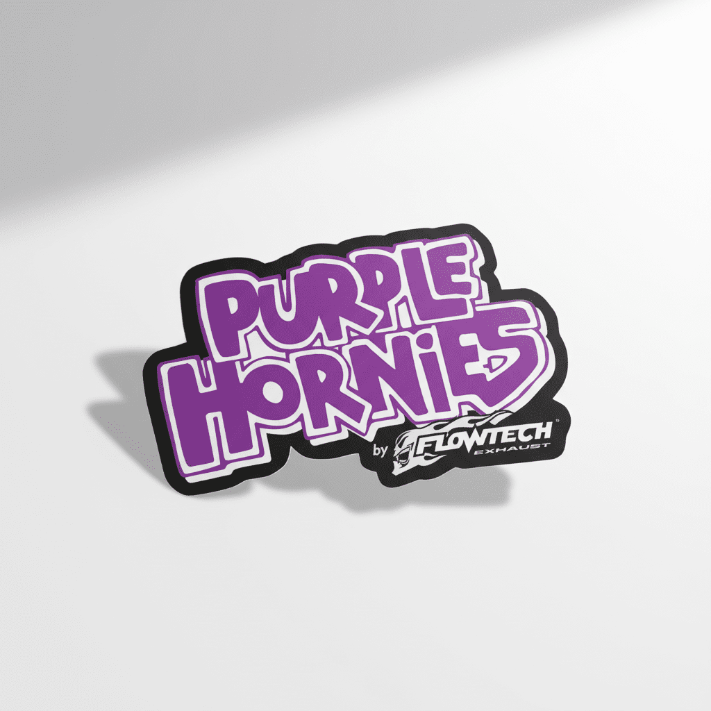 Purple Hornies Sticker: Retro Flow Tech Exhaust Decal - Hempin Mayhem