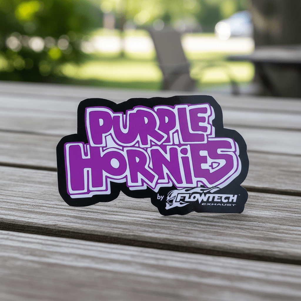 Purple Hornies Sticker: Retro Flow Tech Exhaust Decal - Hempin Mayhem