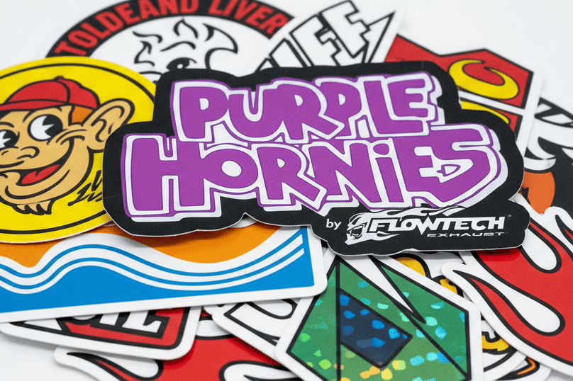 Purple Hornies Sticker: Retro Flow Tech Exhaust Decal - Hempin Mayhem