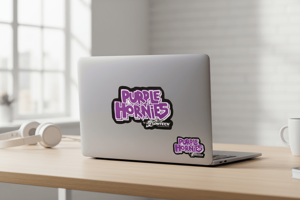 Purple Hornies Sticker: Retro Flow Tech Exhaust Decal - Hempin Mayhem