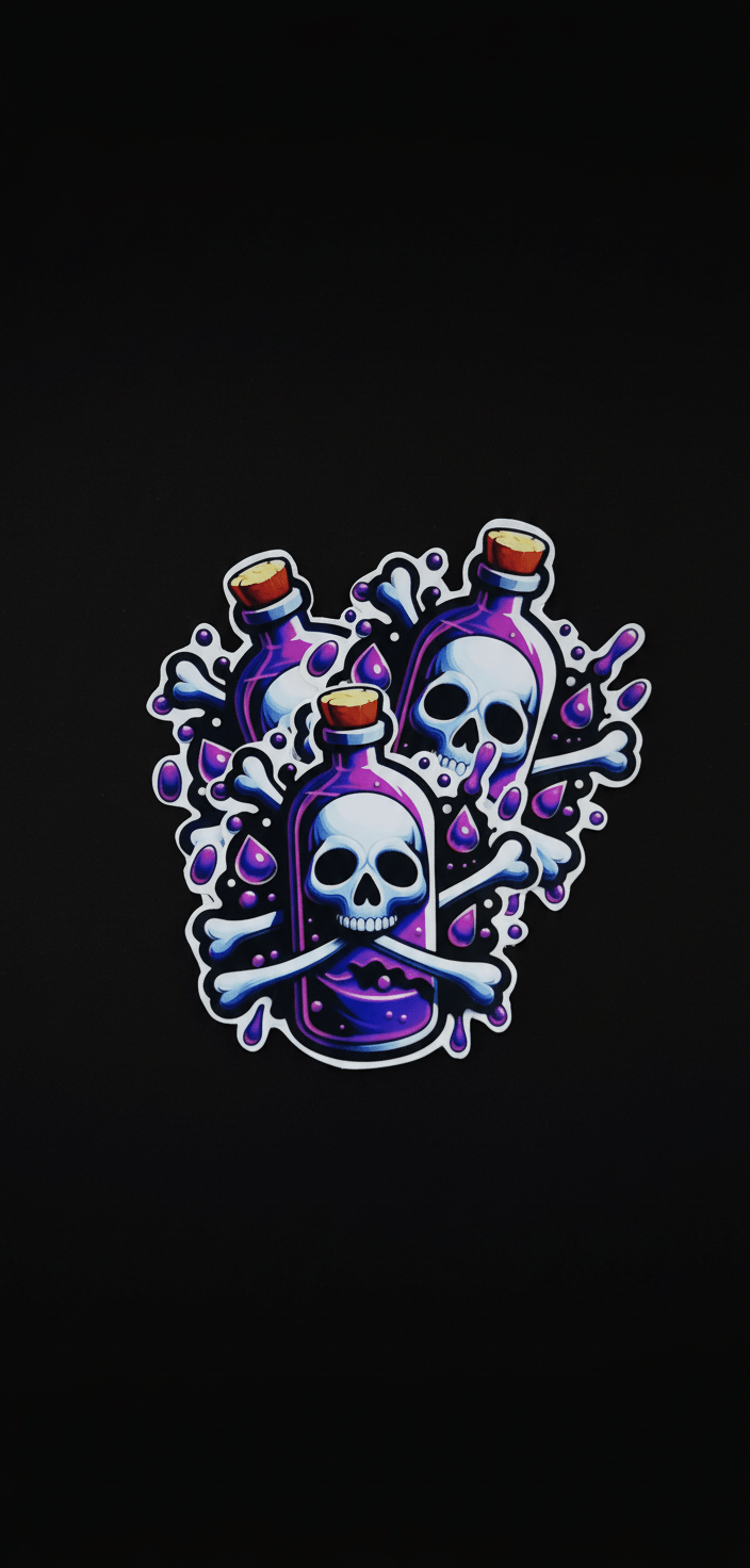 Purple Potion Bottle with White Skull 4x4 Vinyl Sticker | Spooky Cute Potion Sticker | Witchy Aesthetic Waterproof Decal ✨️Set of 2✨️ - Hempin Mayhem