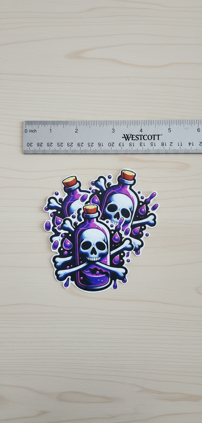 Purple Potion Bottle with White Skull 4x4 Vinyl Sticker | Spooky Cute Potion Sticker | Witchy Aesthetic Waterproof Decal ✨️Set of 2✨️ - Hempin Mayhem