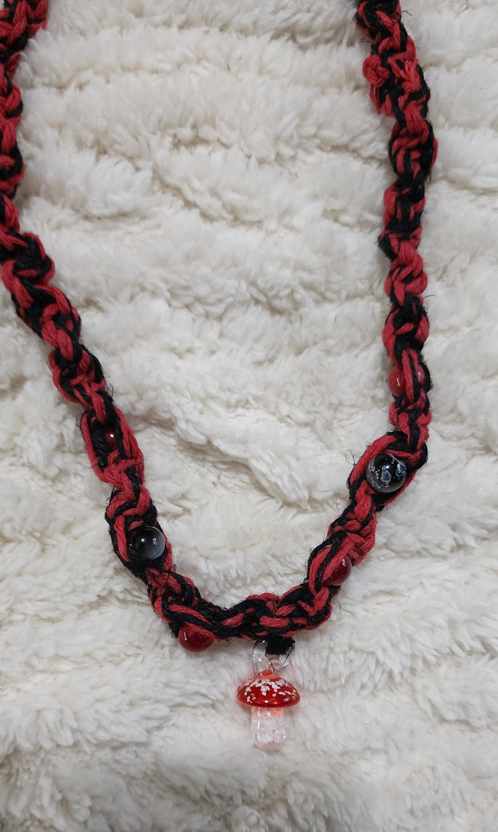 Red and Black Hemp Necklace – Handmade Boho Hemp Jewelry, Unisex Macrame Alternative Style Accessory