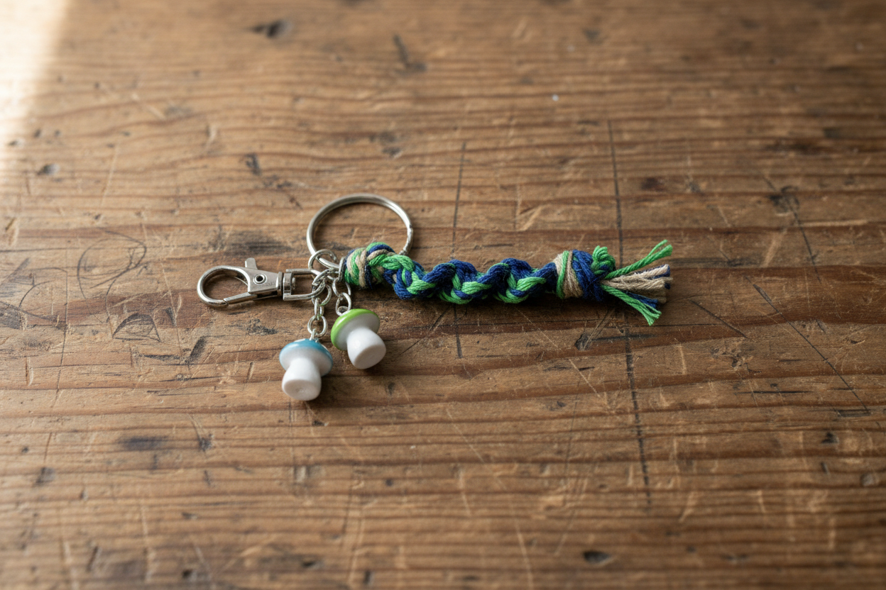 Mini Hemp Keychain with Acrylic Mushroom Charm - Boho Key Ring, Eco-Friendly Gift, Handmade Accessory, Nature-Inspired Jewelry