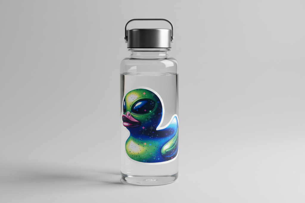 Alien Rubber Ducky Sticker: Funny UFO Space Duck Decal, Set of 2