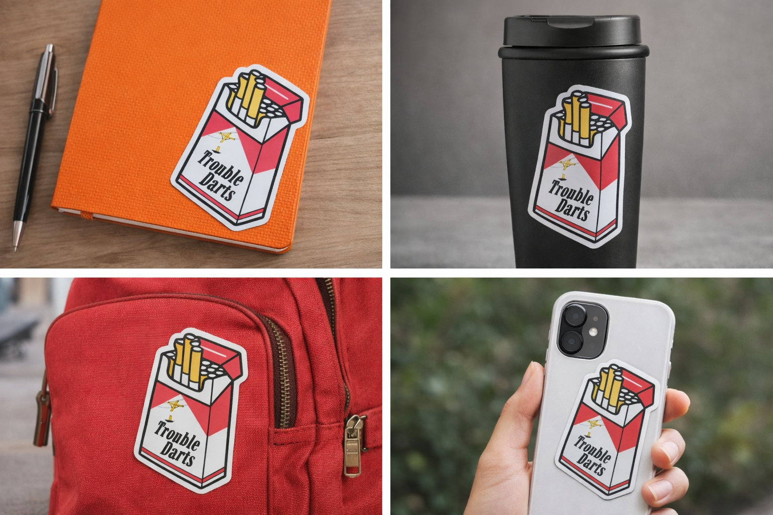 Trouble Darts Cigarette Pack Sticker | Red & White 2x2 Funny Sassy Vinyl Decal for Laptop, Water Bottle, or Toolbox