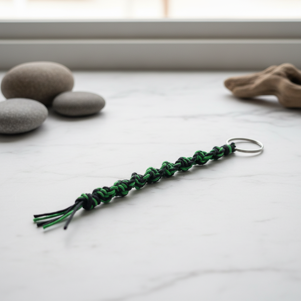 Handmade Green and Black Hemp Keychain