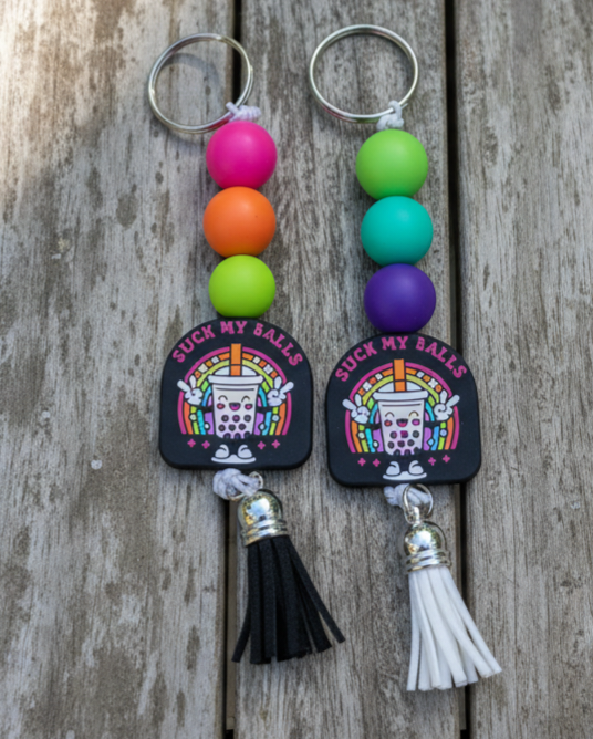 Colorful Beaded Keychain – Bold & Sassy Handmade Bag Charm, Funny Statement Accessory, Quirky Gift for Friends with Humor