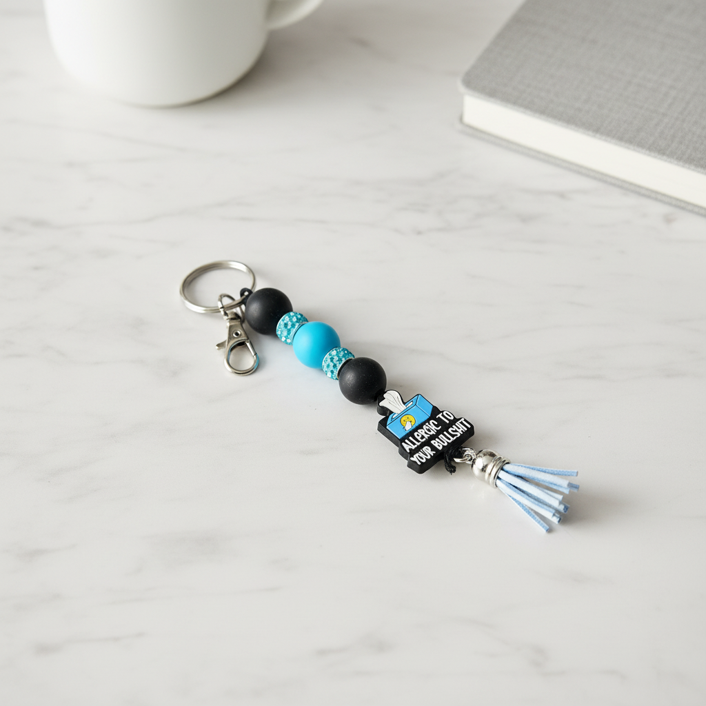 Kleenex Box “Allergic to Your Bullshit” Beaded Keychain – Funny Handmade Gift, Sassy Purse Charm, Statement keychain