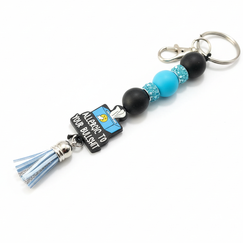 Kleenex Box “Allergic to Your Bullshit” Beaded Keychain – Funny Handmade Gift, Sassy Purse Charm, Statement keychain
