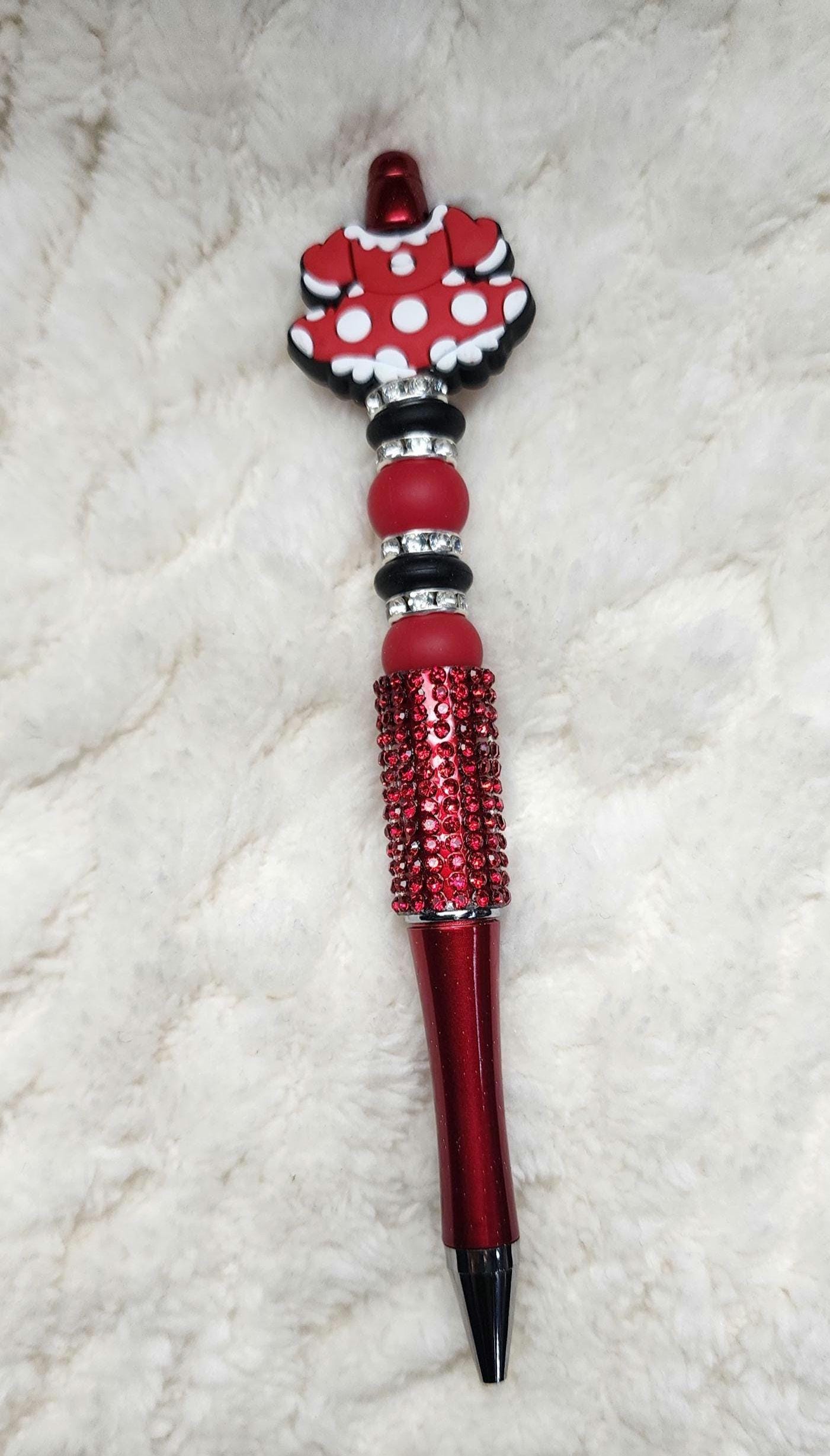 Red Black and White Beaded Keychain, Pen and Sticker Gift Set
