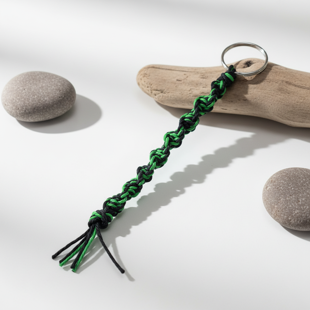 Handmade Green and Black Hemp Keychain