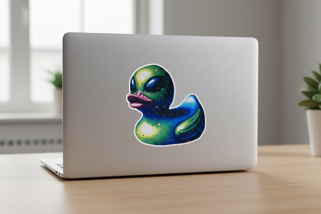 Alien Rubber Ducky Sticker: Funny UFO Space Duck Decal, Set of 2