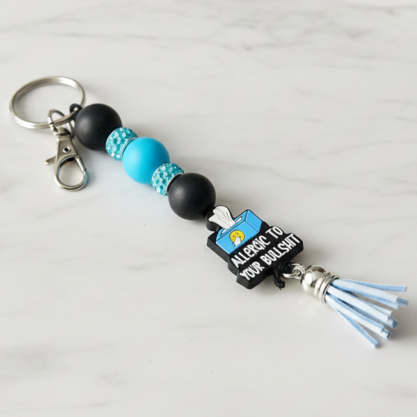 Kleenex Box “Allergic to Your Bullshit” Beaded Keychain – Funny Handmade Gift, Sassy Purse Charm, Statement keychain