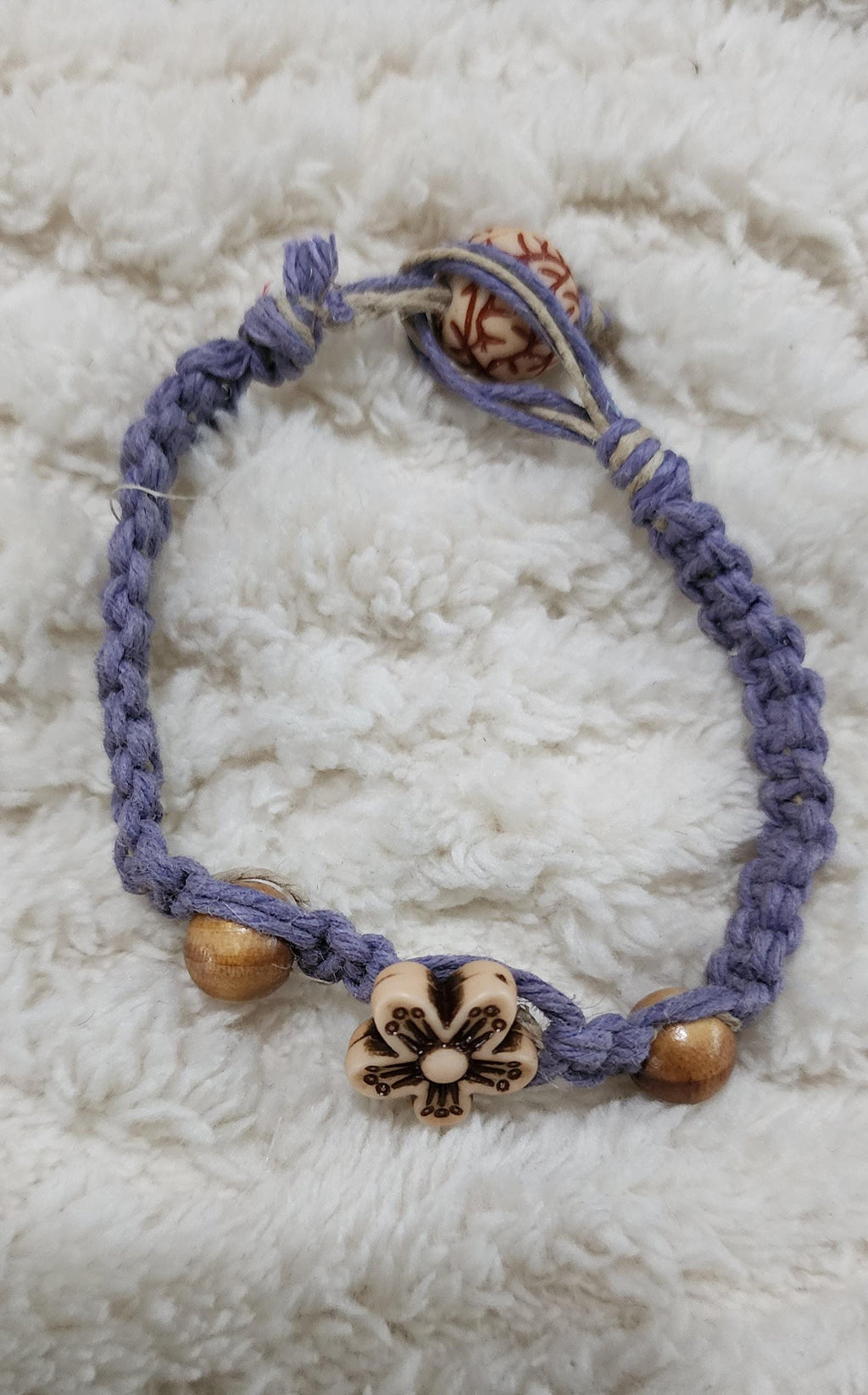 Handmade Pastel Purple Hemp Bracelet with Wooden Beads