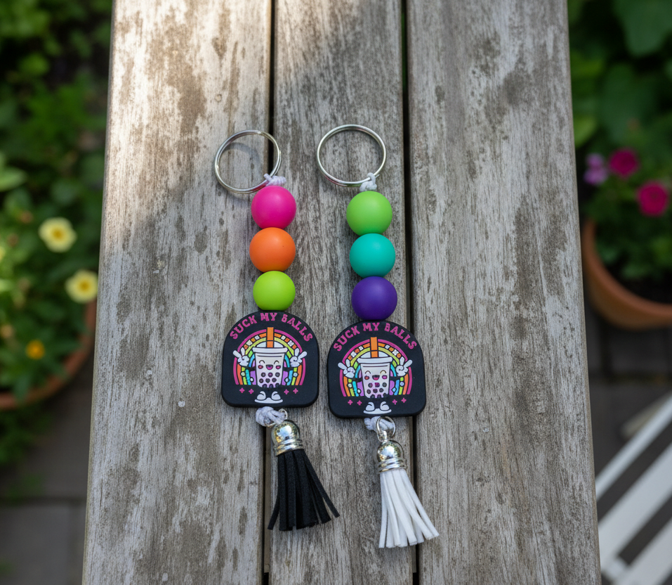 Colorful Beaded Keychain – Bold & Sassy Handmade Bag Charm, Funny Statement Accessory, Quirky Gift for Friends with Humor