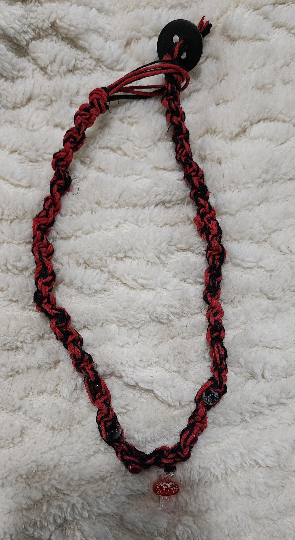 Red and Black Hemp Necklace – Handmade Boho Hemp Jewelry, Unisex Macrame Alternative Style Accessory