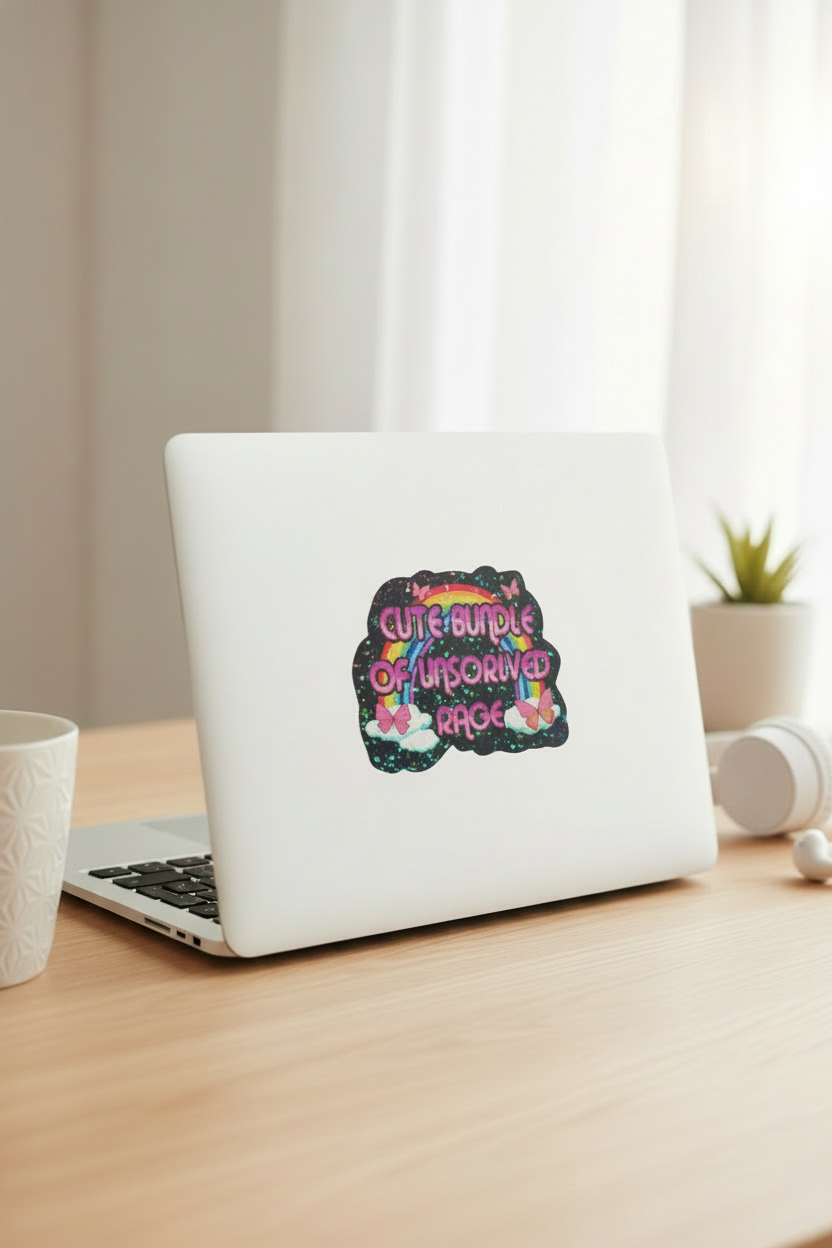 Colorful “Cute Bundle of Unfocused Rage” Sticker | Funny Sassy 3.5x2.5 Vinyl Decal for Laptop, Water Bottle, or Notebook, Set of 2
