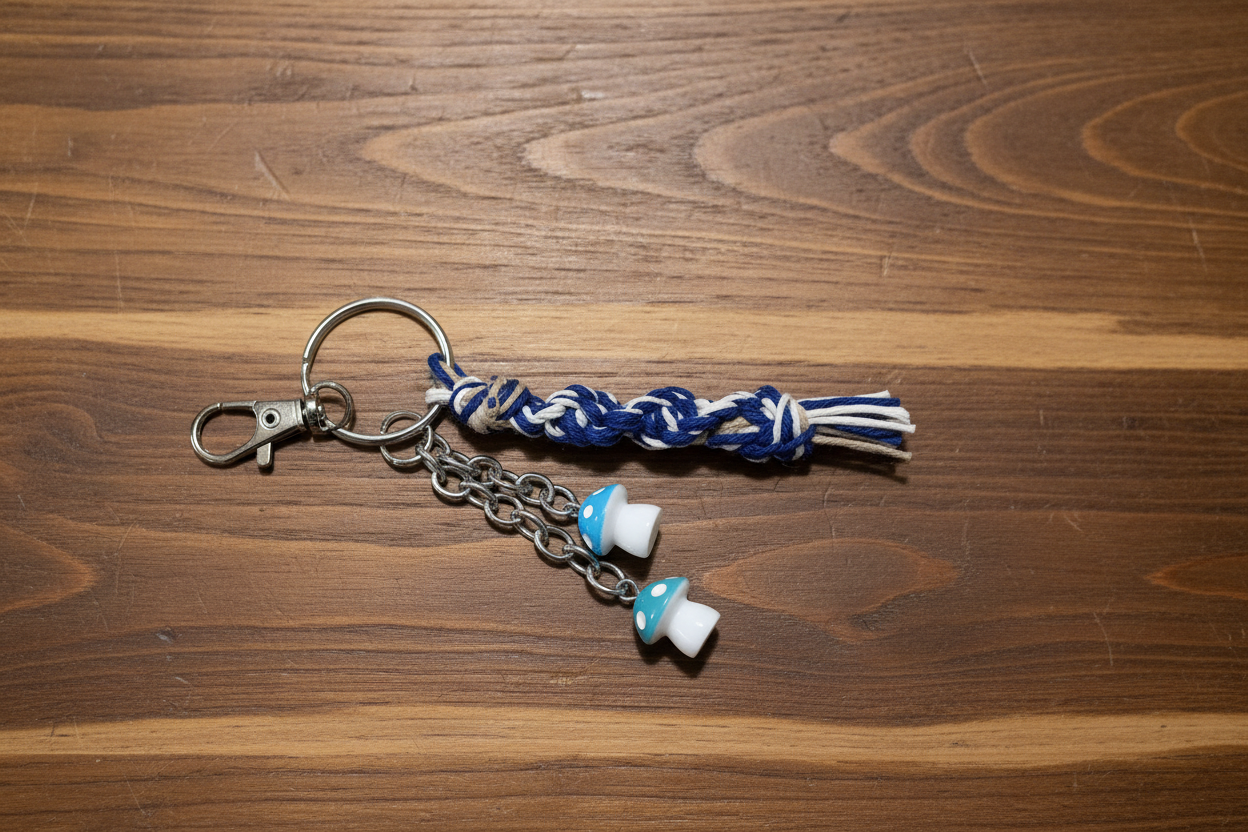 Mini Hemp Keychain with Acrylic Mushroom Charm - Boho Key Ring, Eco-Friendly Gift, Handmade Accessory, Nature-Inspired Jewelry