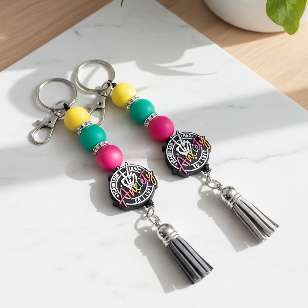 Anxiety Keychain – “I Came, I Saw, I Had Anxiety” Funny Quote Keyring, Stress Relief Gift for Men & Women, Relatable Humor Accessory