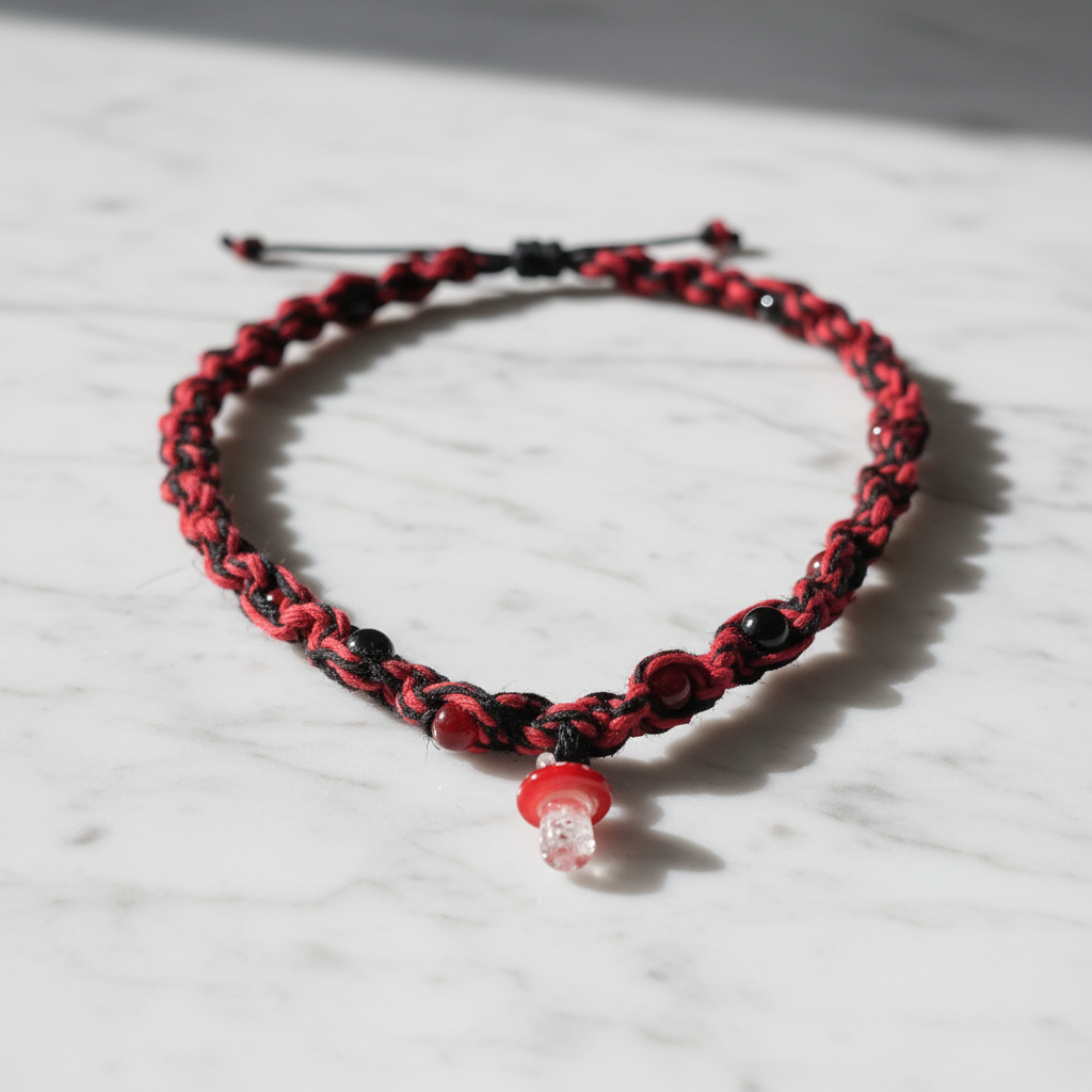 Red and Black Hemp Necklace – Handmade Boho Hemp Jewelry, Unisex Macrame Alternative Style Accessory