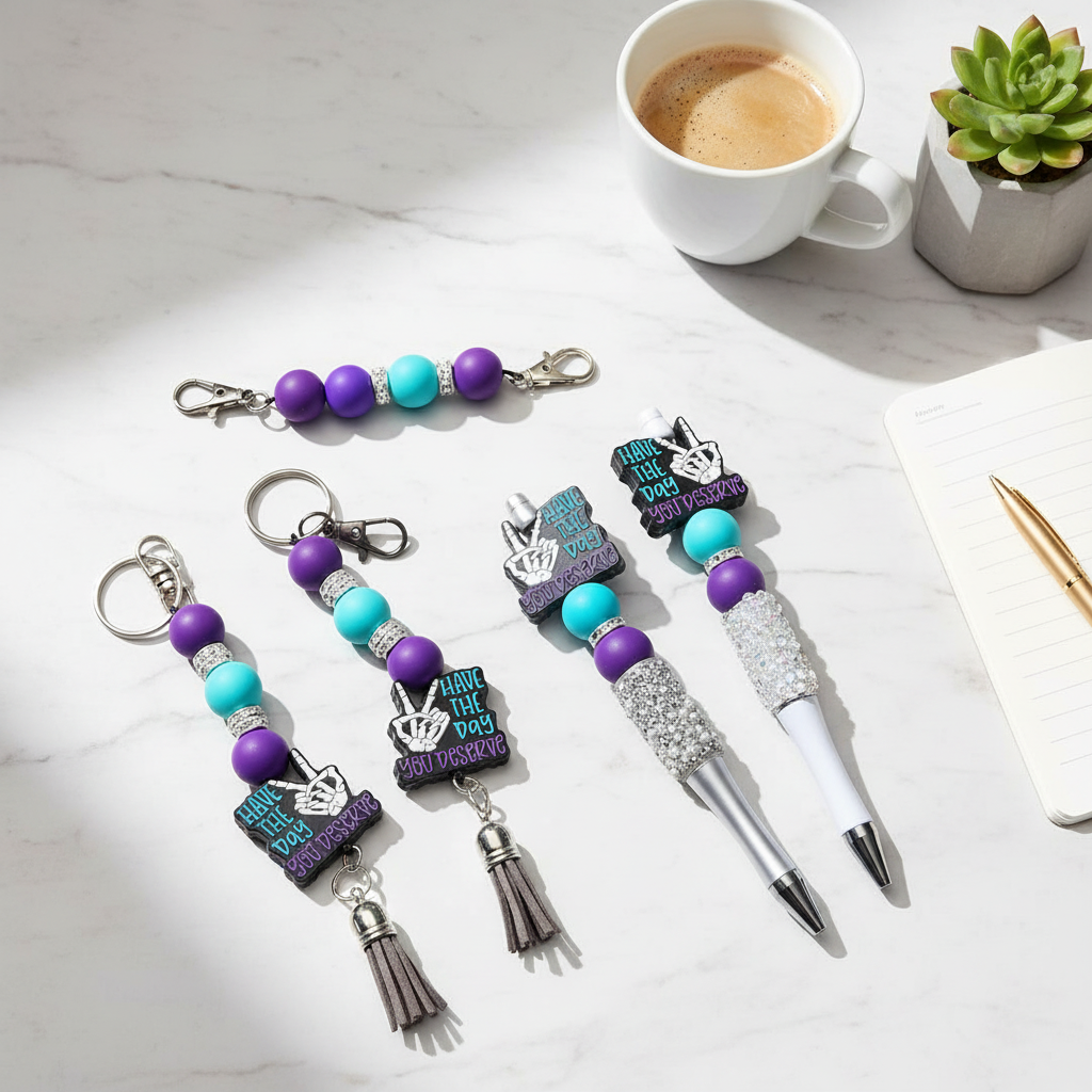 Have the Day You Deserve Pen & Keychain Gift Set | Sassy Beaded Pen and Matching Keychain | Funny Gift for Coworkers, Friends and Boss Babes