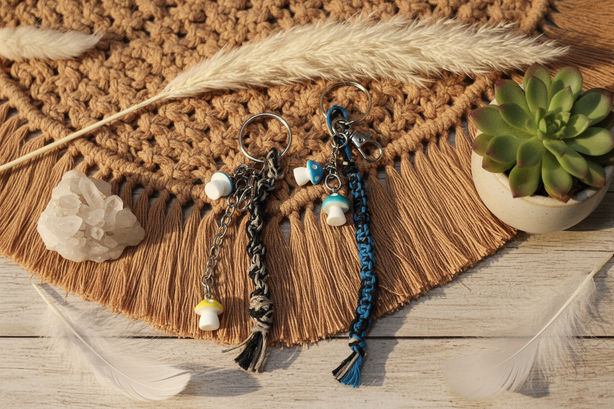Handmade Hemp Keychain – Boho Beaded Keychain, Eco-Friendly Handmade Keyring, Everyday Accessory