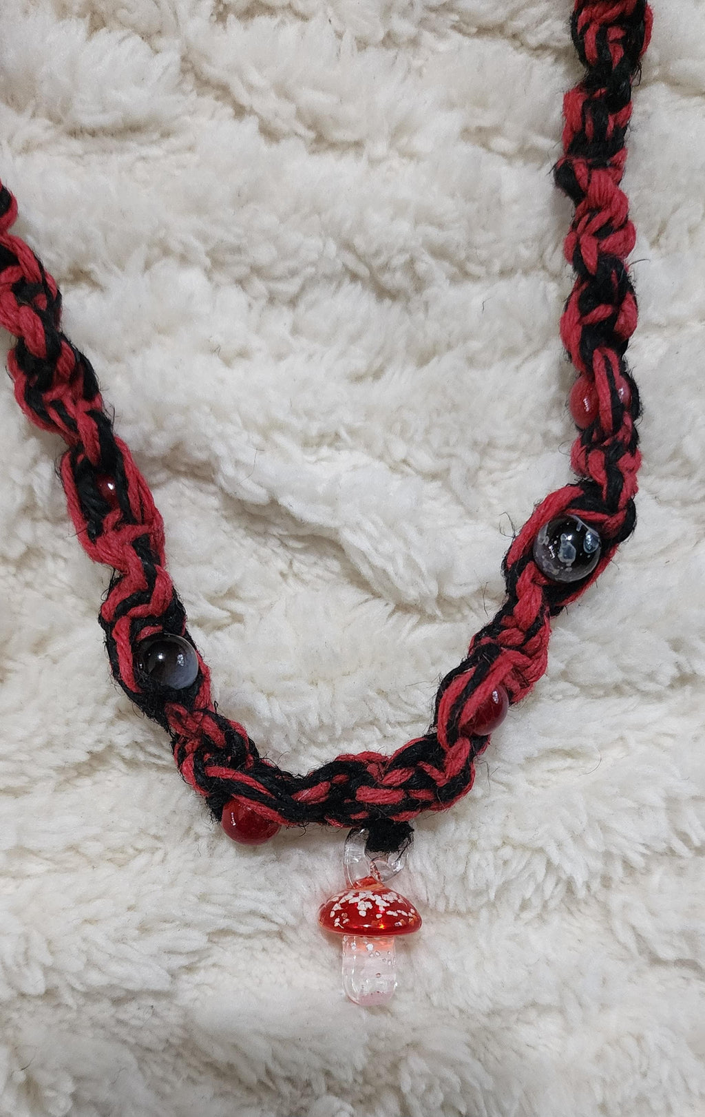 Red and Black Hemp Necklace – Handmade Boho Hemp Jewelry, Unisex Macrame Alternative Style Accessory