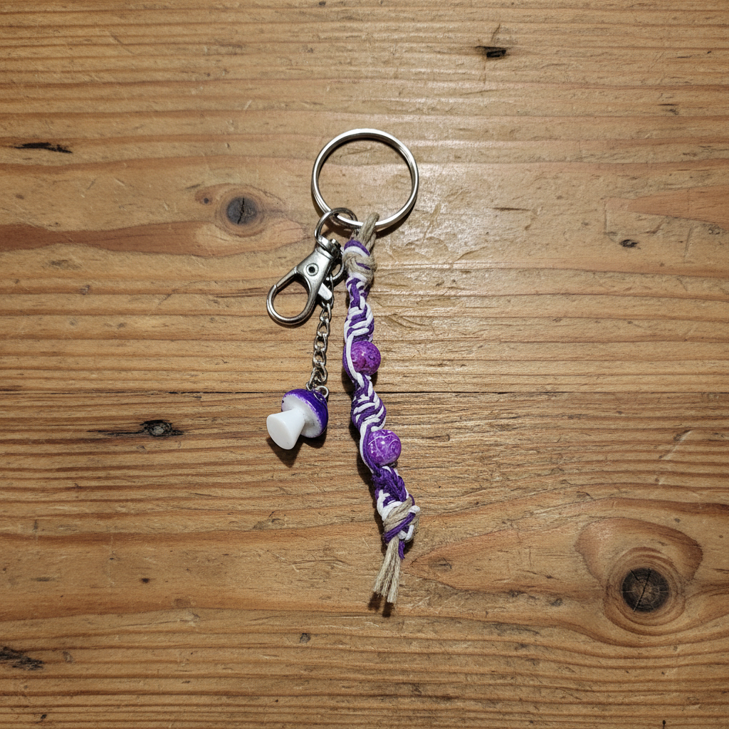Mini Hemp Keychain with Acrylic Mushroom Charm - Boho Key Ring, Eco-Friendly Gift, Handmade Accessory, Nature-Inspired Jewelry