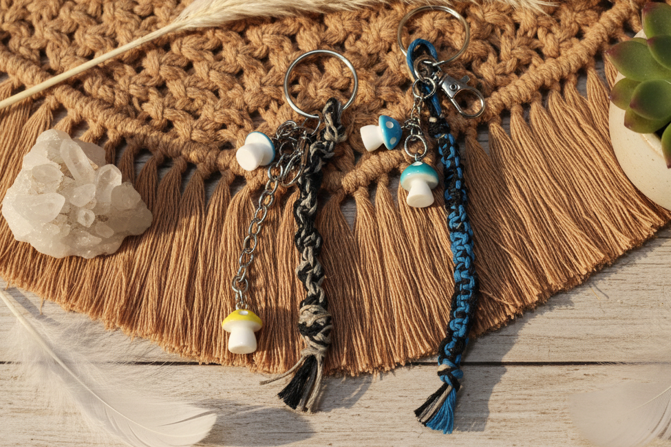 Handmade Hemp Keychain – Boho Beaded Keychain, Eco-Friendly Handmade Keyring, Everyday Accessory