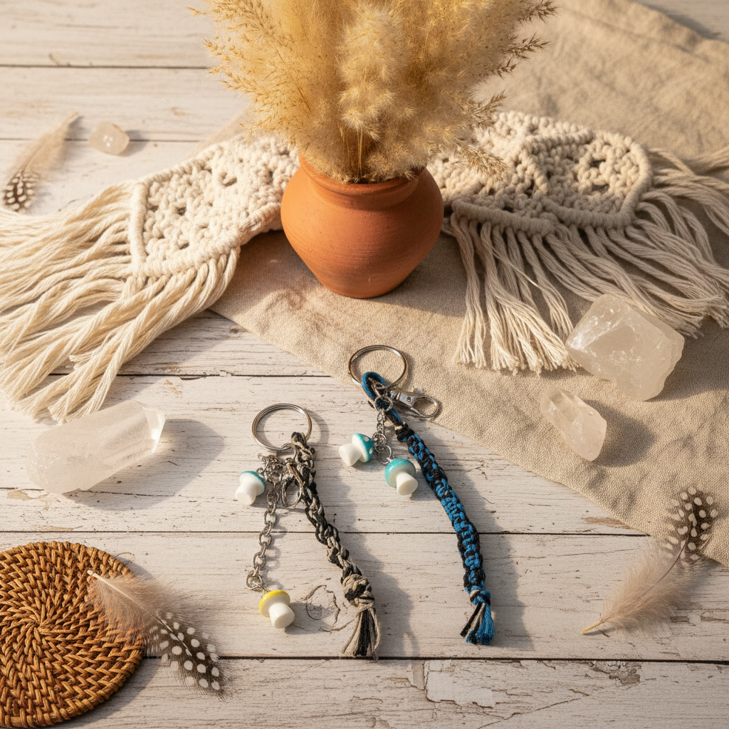 Handmade Hemp Keychain – Boho Beaded Keychain, Eco-Friendly Handmade Keyring, Everyday Accessory