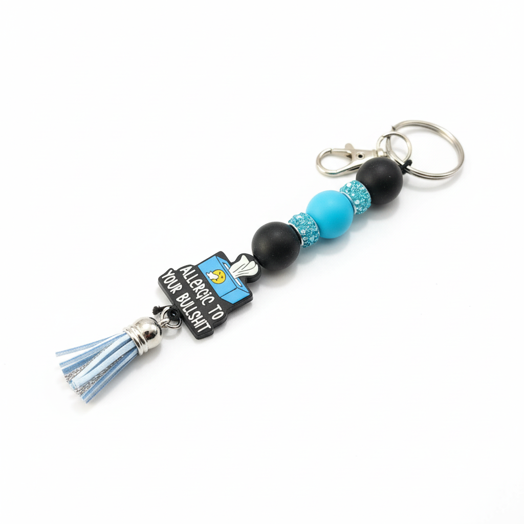Kleenex Box “Allergic to Your Bullshit” Beaded Keychain – Funny Handmade Gift, Sassy Purse Charm, Statement keychain