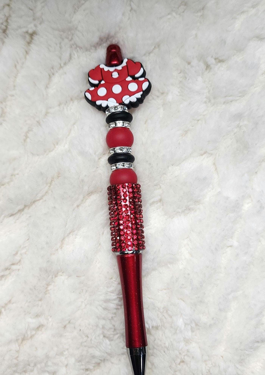 Red Black and White Beaded Keychain, Pen and Sticker Gift Set