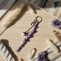 Handmade Hemp Keychain with Purple Mushroom Bead – Boho Beaded Keychain, Glass Bead Keychain, Unique Handmade Accessory